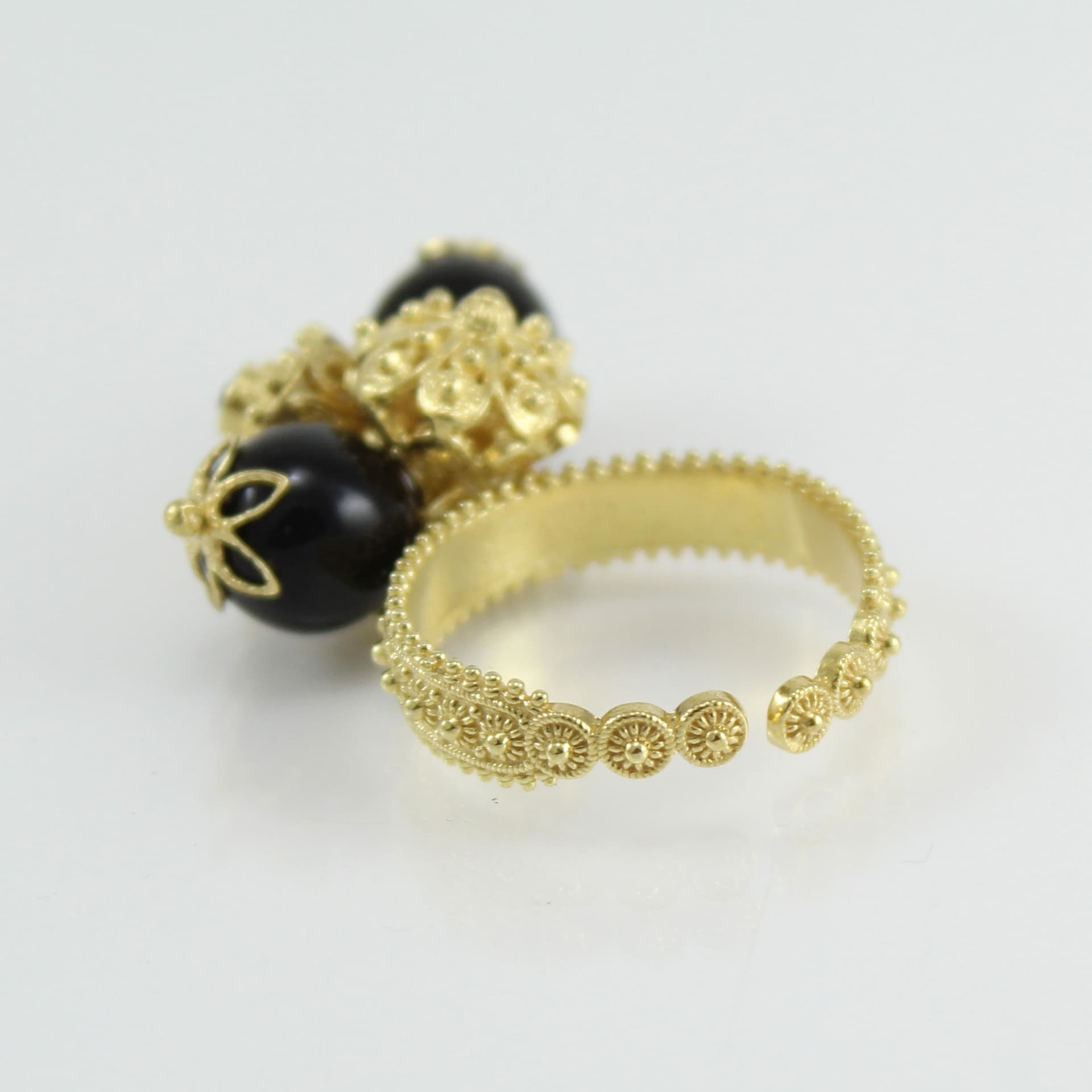 Anello Fede Sarda Argento Dorato con Su Coccu e Bottoni - 4