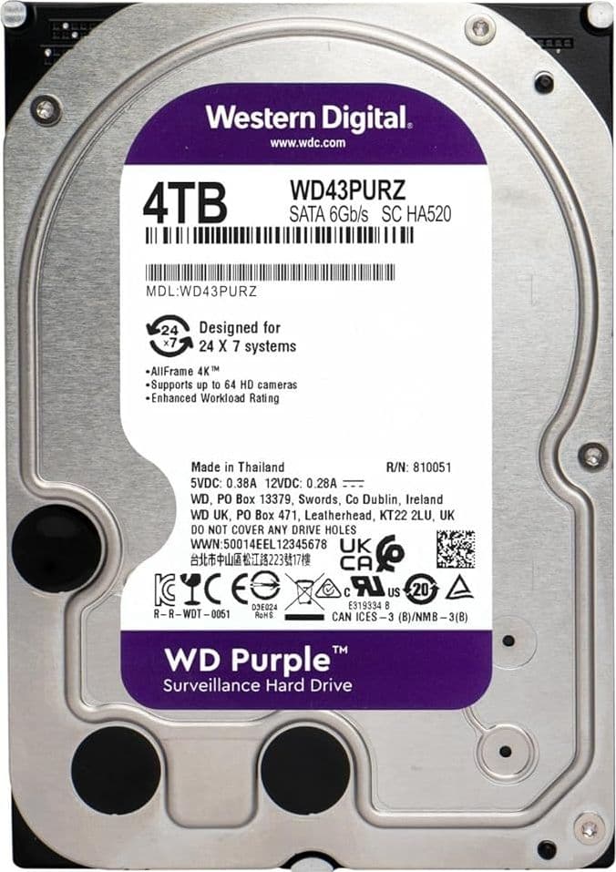 Western Digital Hard Disk interno 4TB per Videosorveglianza da 3.5 WD43PURZ