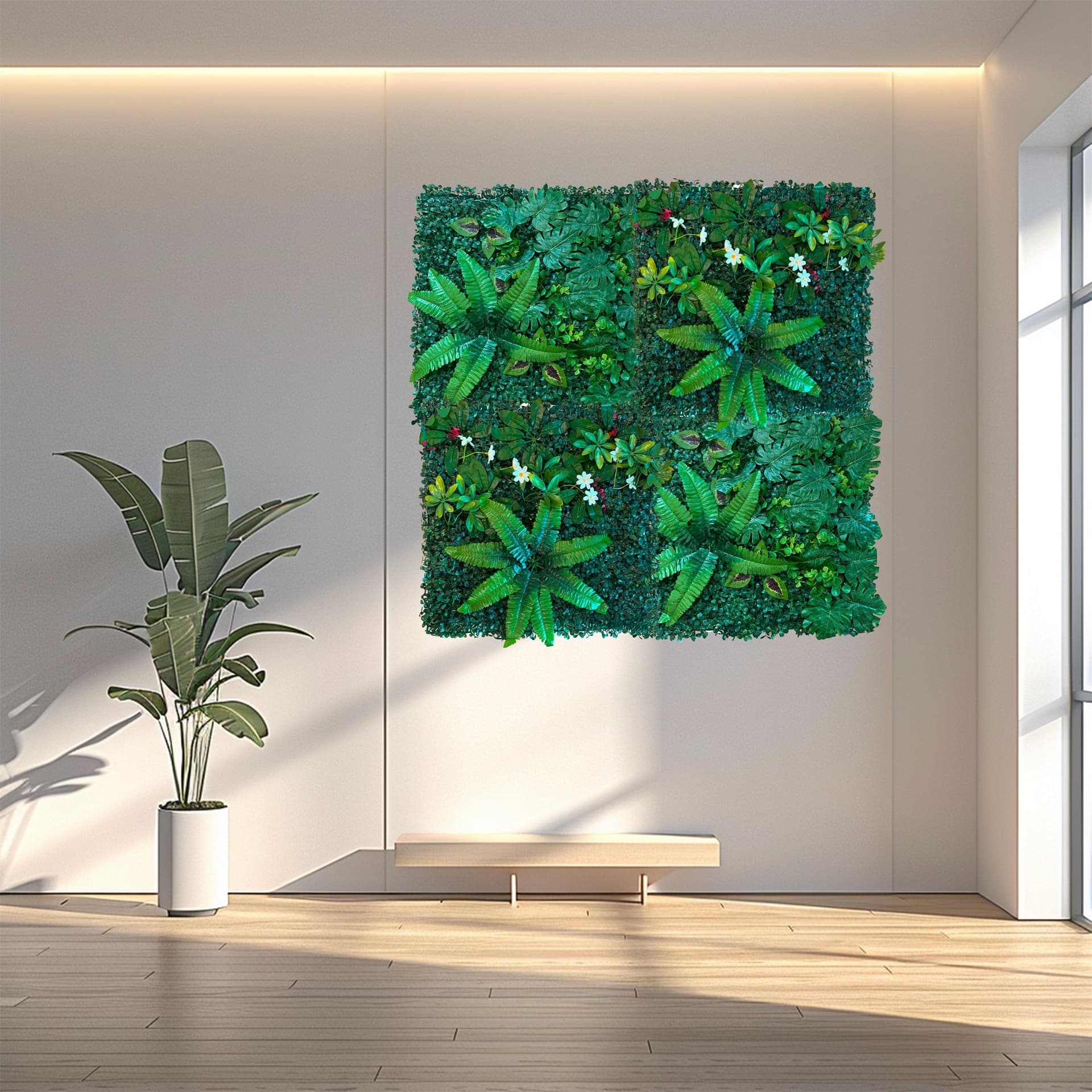 Pannelli Verde Verticale 50×50 cm Ultra-realistici e folti, per interno/esterno GIARDINO BOTANICO - Eternal Parquet - Eternal Parquet