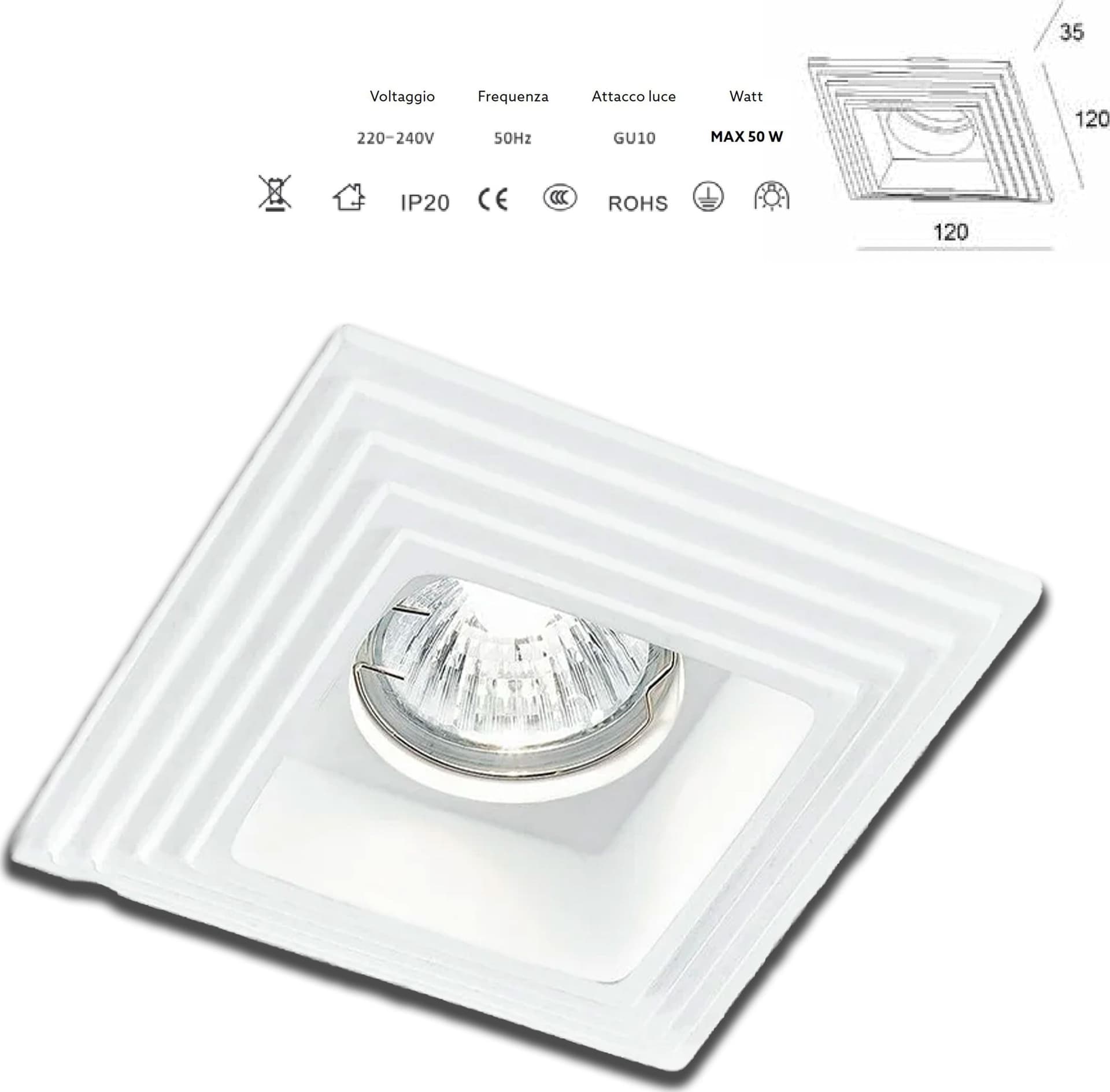 *STOCK* n.10 Portafaretto In Gesso Ceramico spirale  120x120mm  35W GU10 IP20 in Luci da incasso Eternal Parquet - Ariano Irpino, commercioVirtuoso.it