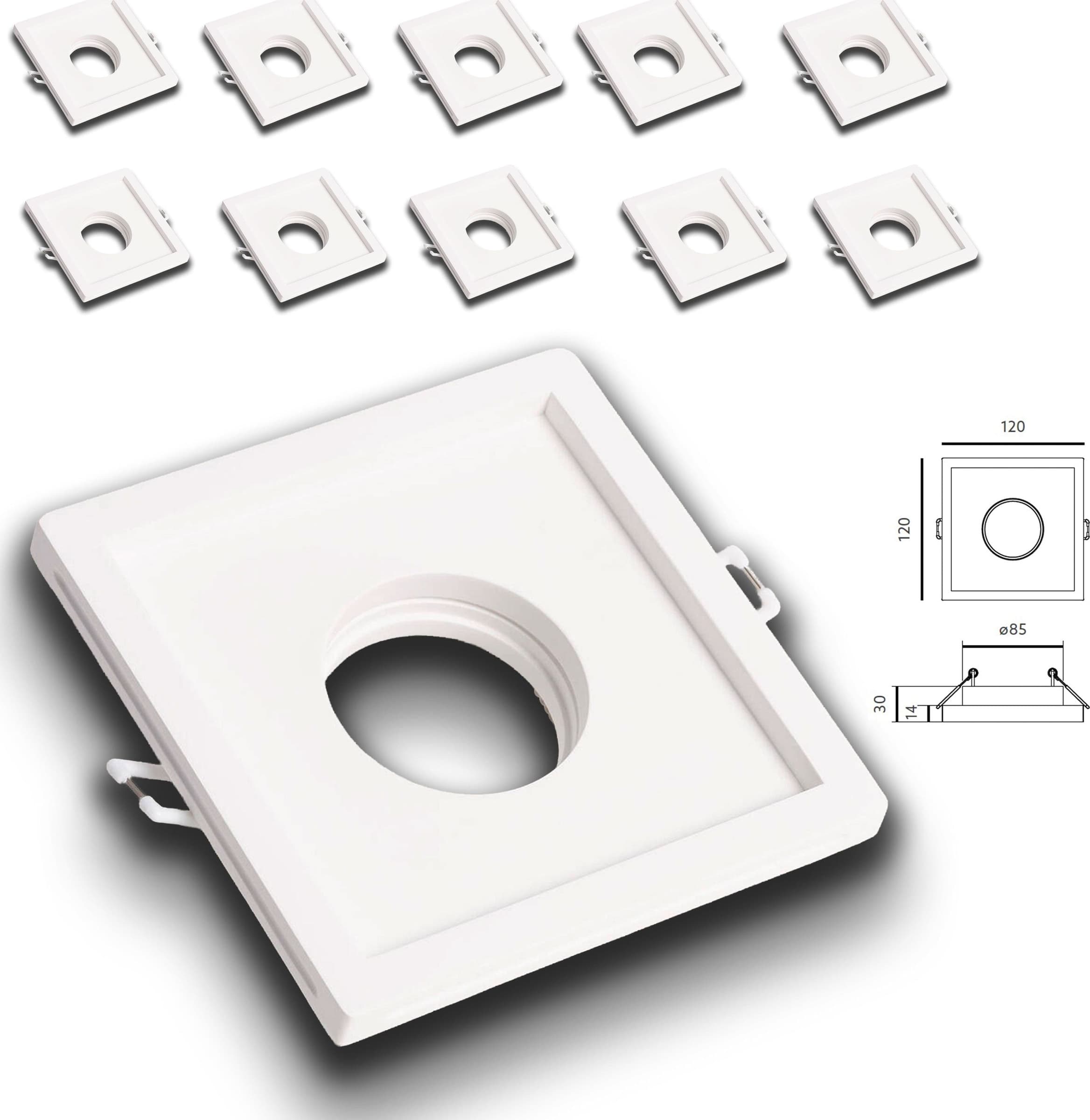 *STOCK* pacco da 10pz Portafaretto In Gesso Ceramico ad incasso 120x120x45mm foro tondo 40W GU10 IP20