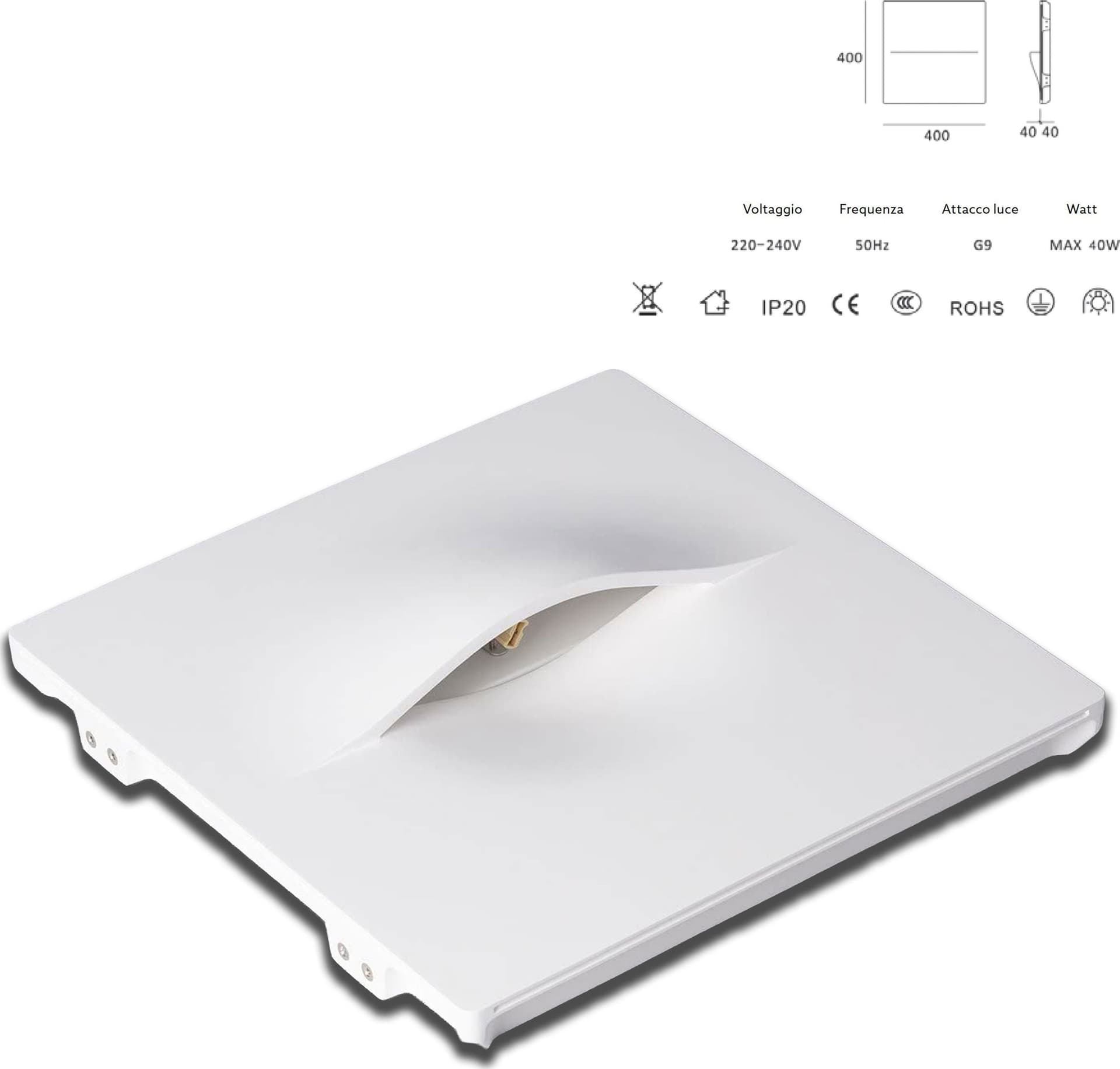 *STOCK* Portafaretto In Gesso Ceramico ad incasso TASCA 400x400mm  40W G9 IP20 - Eternal Parquet