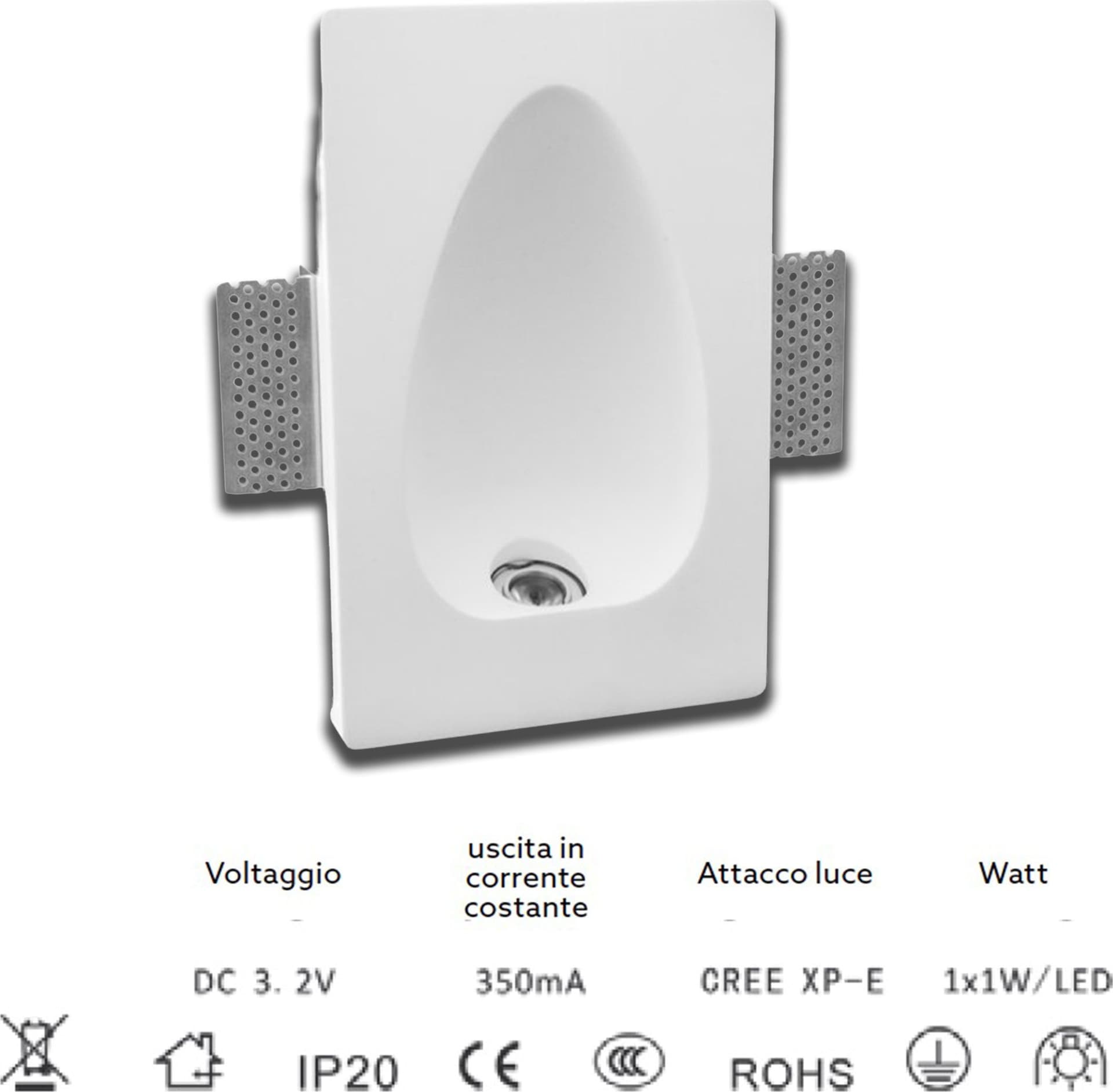 *STOCK* Portafaretto In Gesso Ceramico LED ad incasso Segnapasso 230x145mm 1X1W CREE XP-E IP20 3.2V - Eternal Parquet