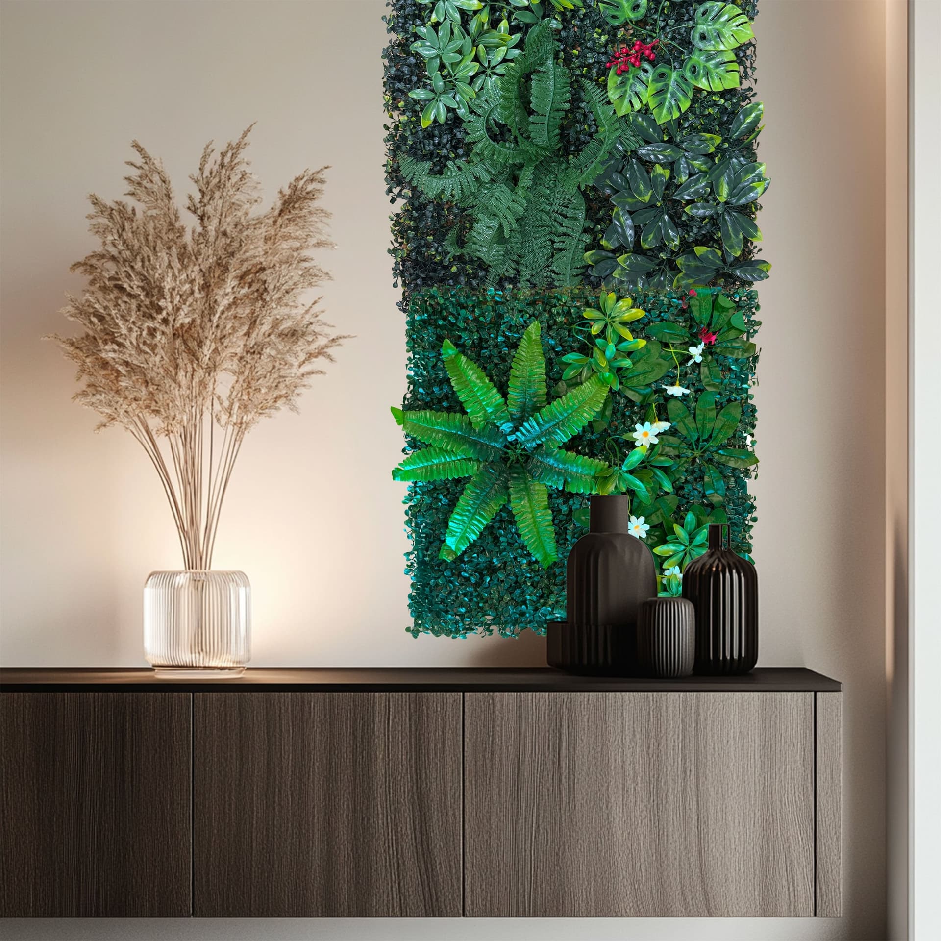 Pannelli Verde Verticale 50×50 cm Ultra-realistici e folti, per interno/esterno BOSCO MISTO - Eternal Parquet - Eternal Parquet