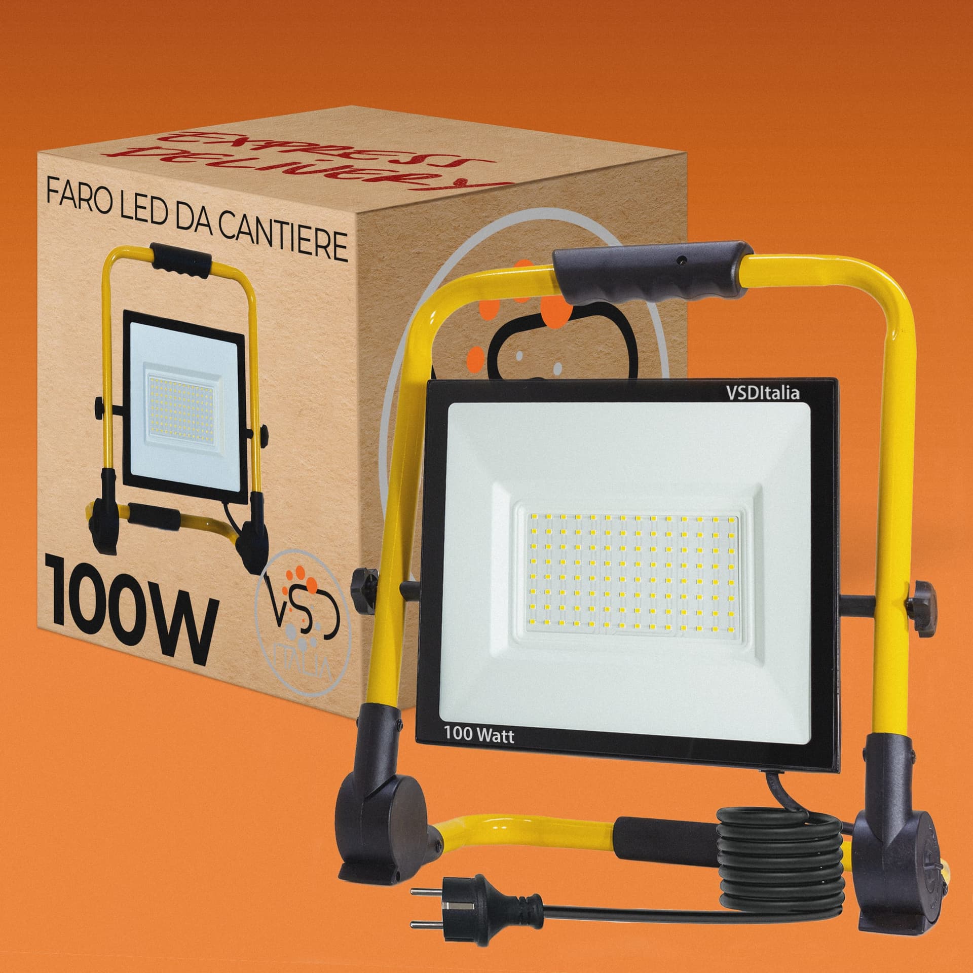 PROIETTORE LED TERMINUS CANTIERE 200W 16000LM C/PIEDISTALLO CAVO MT.1,5 - 7