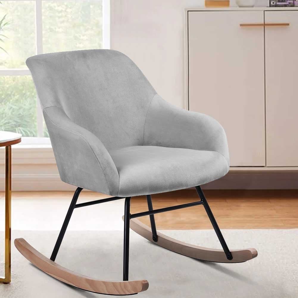 Poltrona Sedia Dondolo Relax Tessuto e Metallo Imbottita Design Moderno Grigio - 5