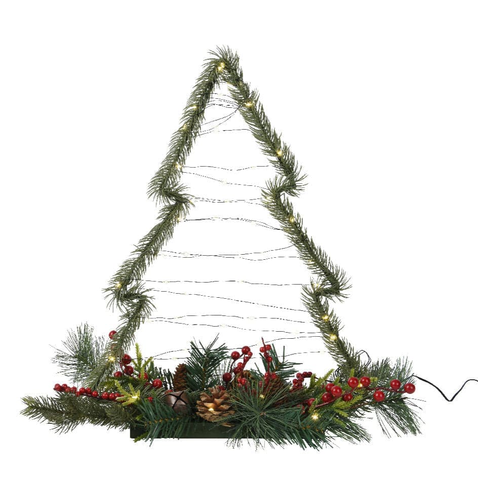 Alberello di Natale con bacche, pigne e luci led decorazione natalizia