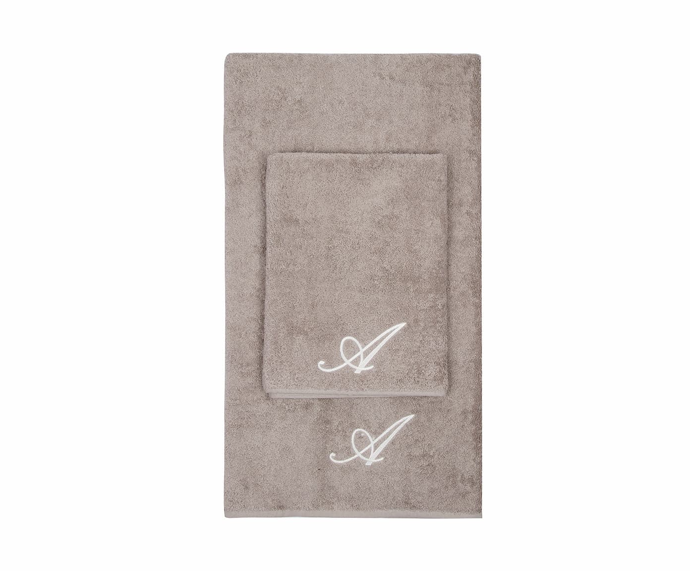 Set Asciugamani 2 Pezzi (1 Asciugamano viso 1 Asciugamano ospite) soffici morbidi assorbenti tortora con Iniziale Ricamata - 16