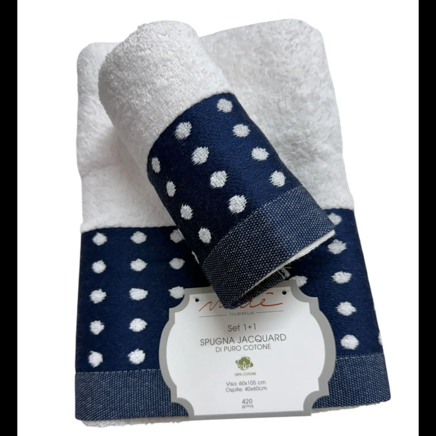 Set Asciugamani 1+1 Via Roma 60 Samba Pois – Spugna di Cotone Jacquard 420 gr/m² - 6