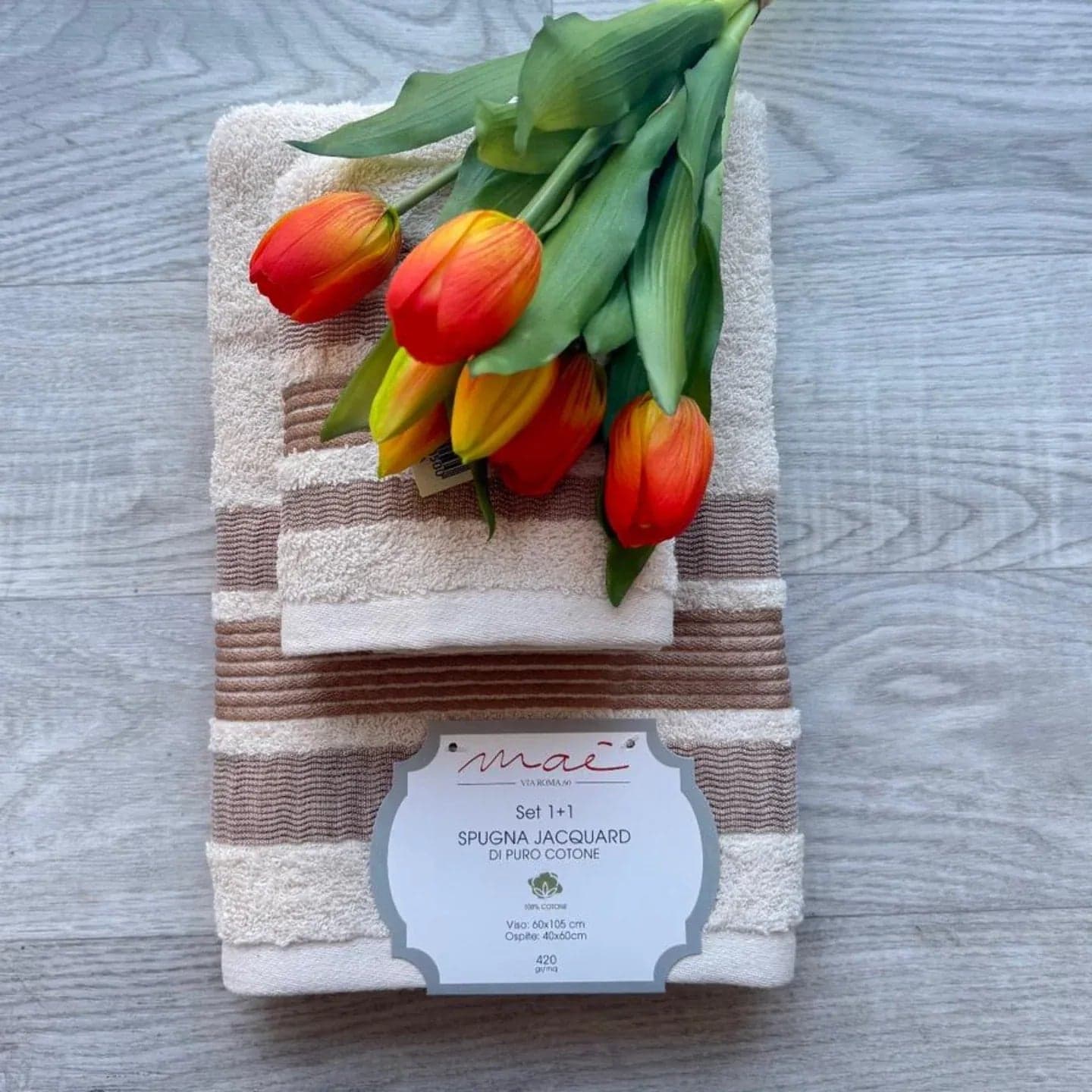 Set Asciugamani 1+1 Via Roma 60 Lino – Spugna di Cotone Jacquard 420 gr/m² - 23