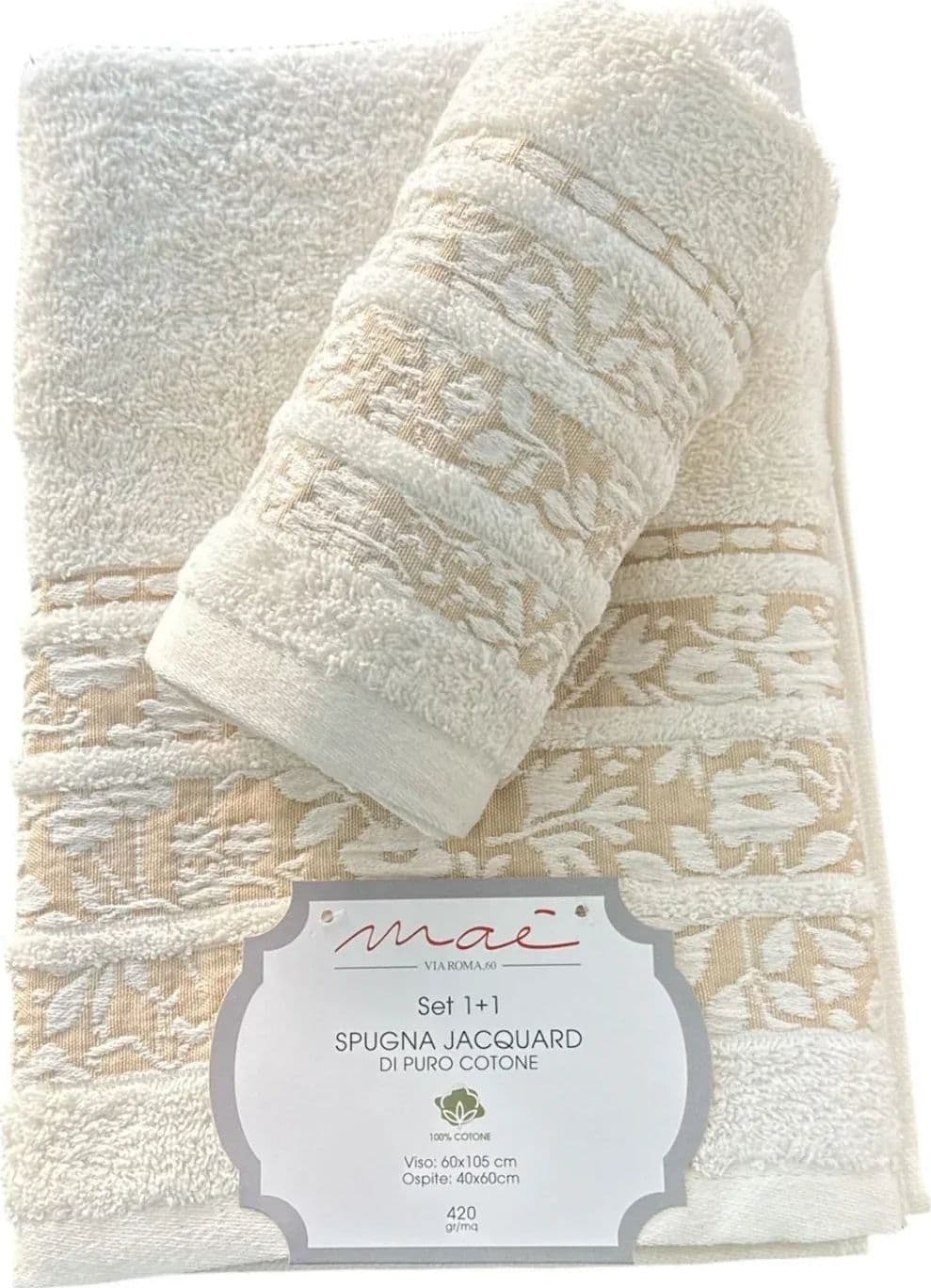 Set Asciugamani 1+1 Via Roma 60 Lino – Spugna di Cotone Jacquard 420 gr/m² - 2