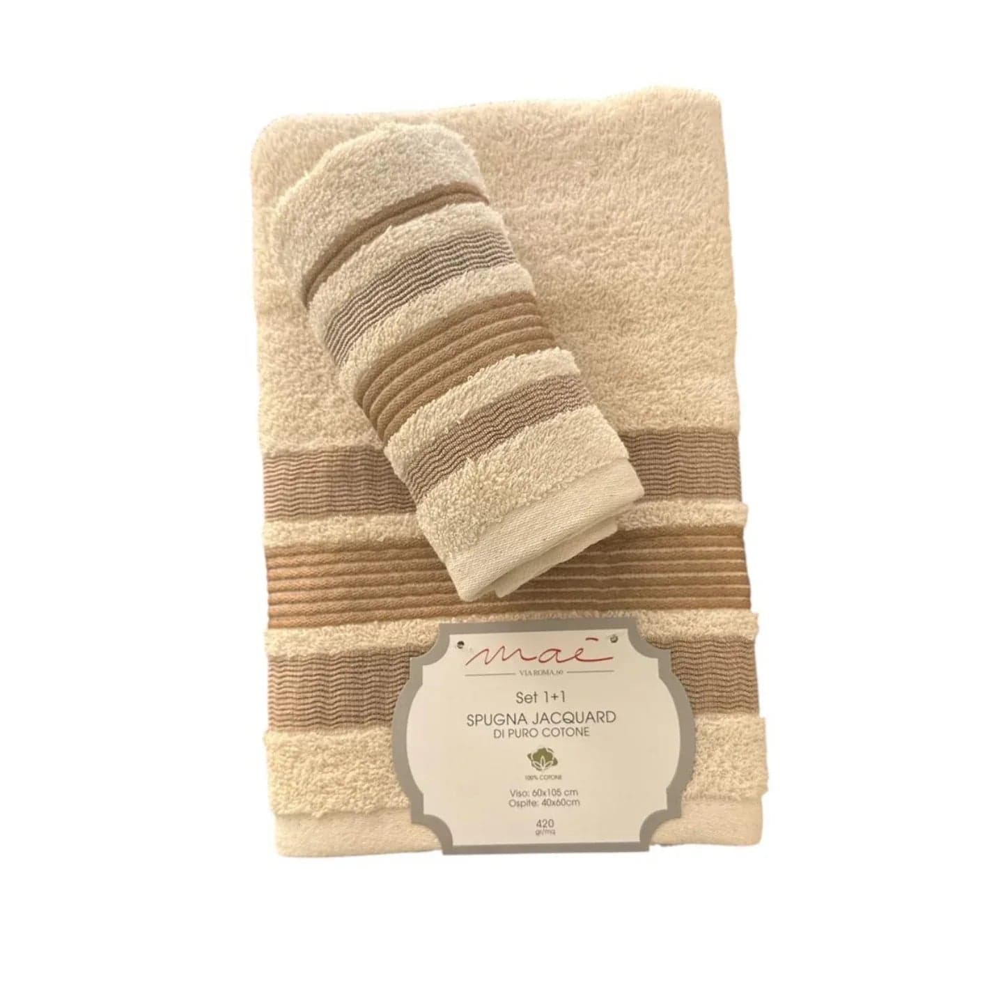 Set Asciugamani 1+1 Via Roma 60 Lino – Spugna di Cotone Jacquard 420 gr/m² - 12