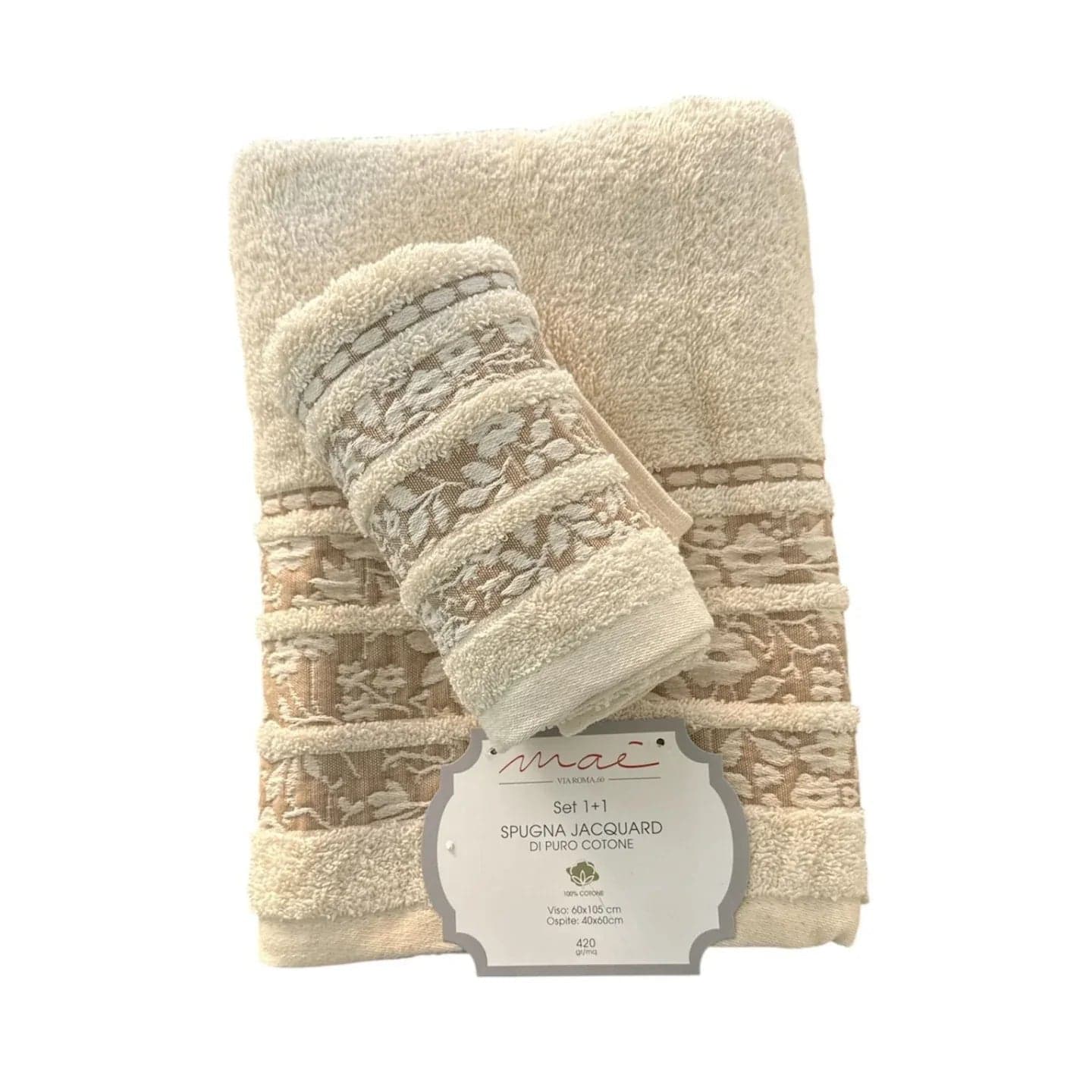 Set Asciugamani 1+1 Via Roma 60 Lino – Spugna di Cotone Jacquard 420 gr/m² - 14