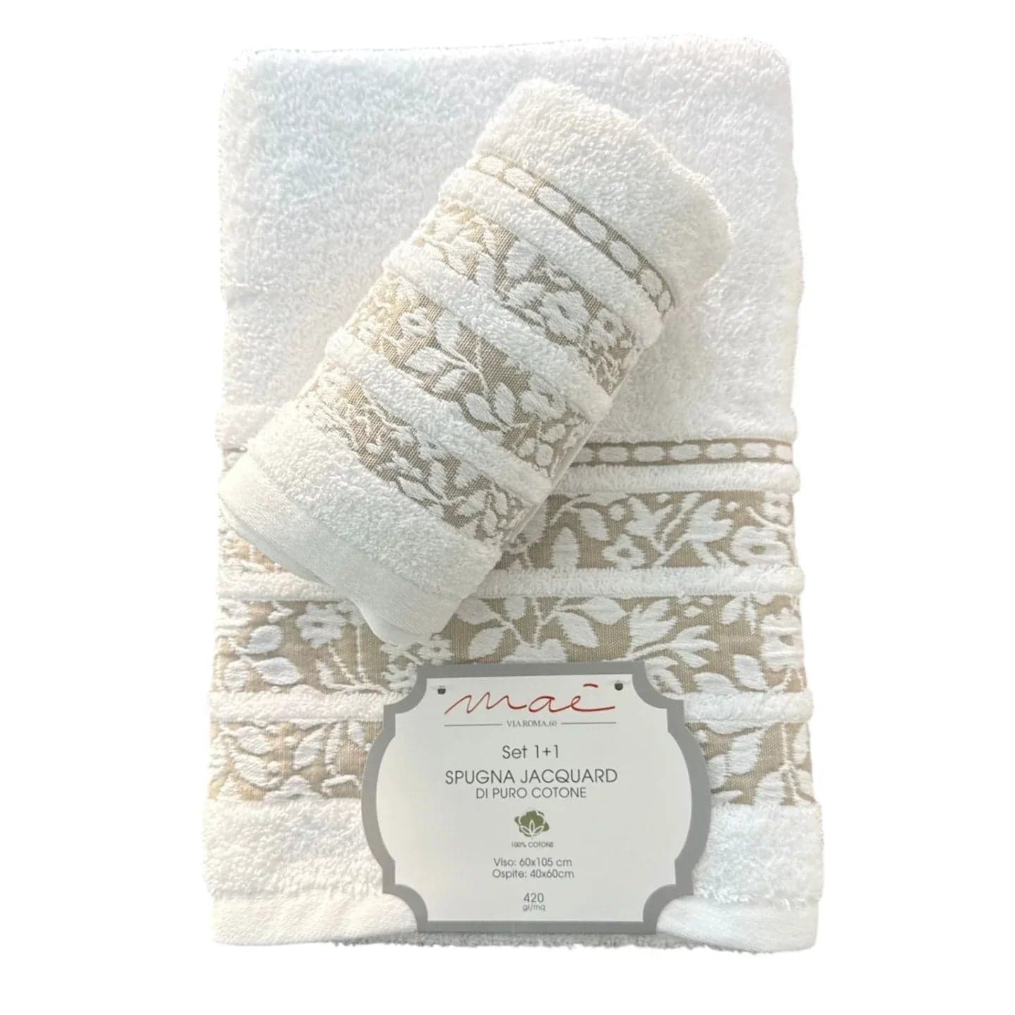 Set Asciugamani 1+1 Via Roma 60 Lino – Spugna di Cotone Jacquard 420 gr/m² - 16