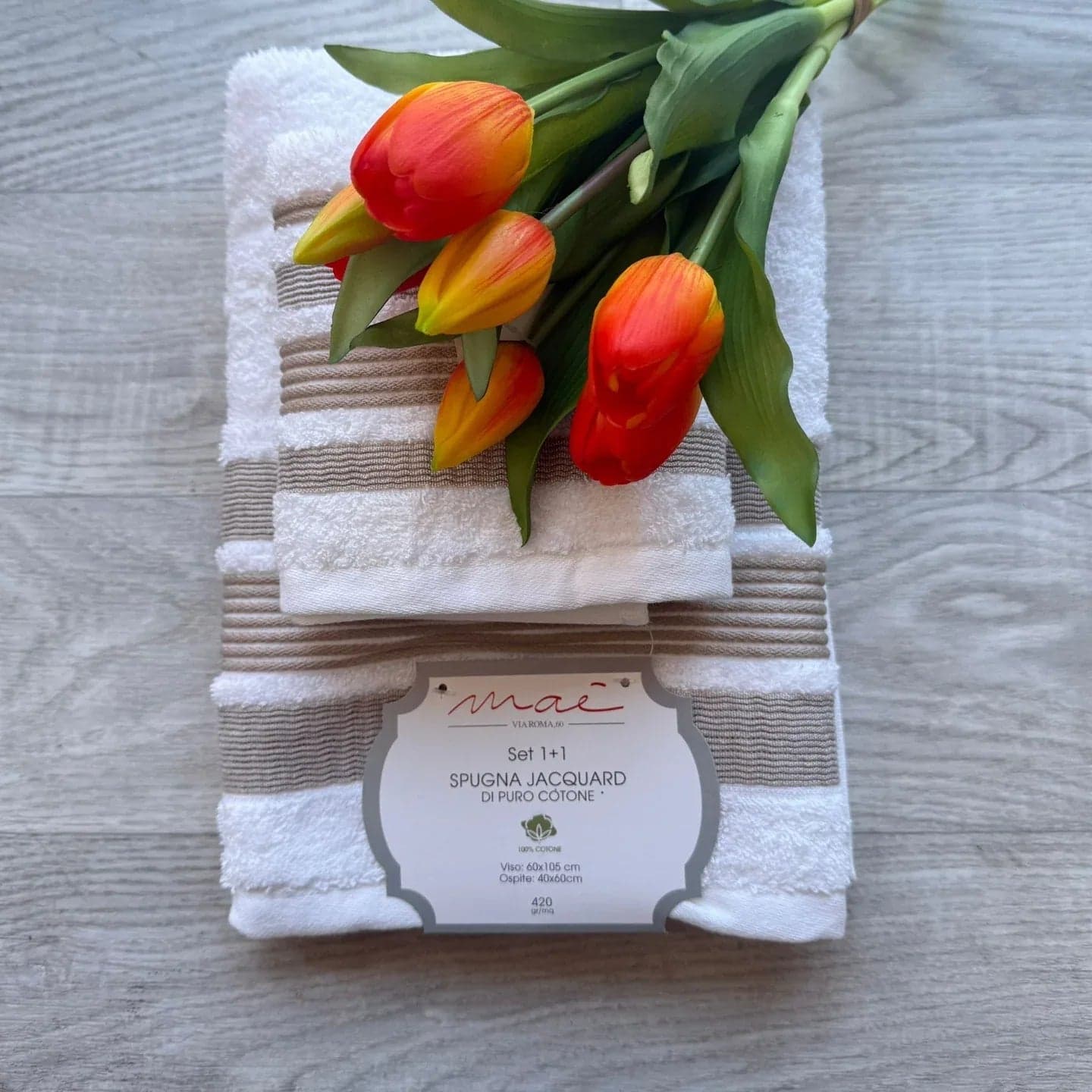 Set Asciugamani 1+1 Via Roma 60 Lino – Spugna di Cotone Jacquard 420 gr/m² - 17