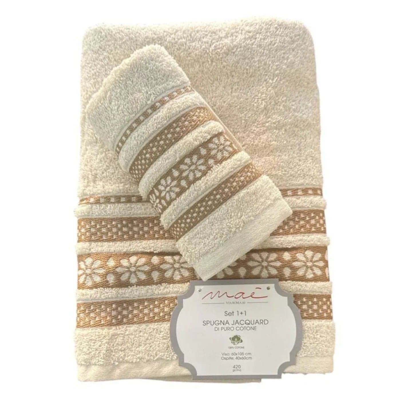 Set Asciugamani 1+1 Via Roma 60 Lino – Spugna di Cotone Jacquard 420 gr/m² - 3
