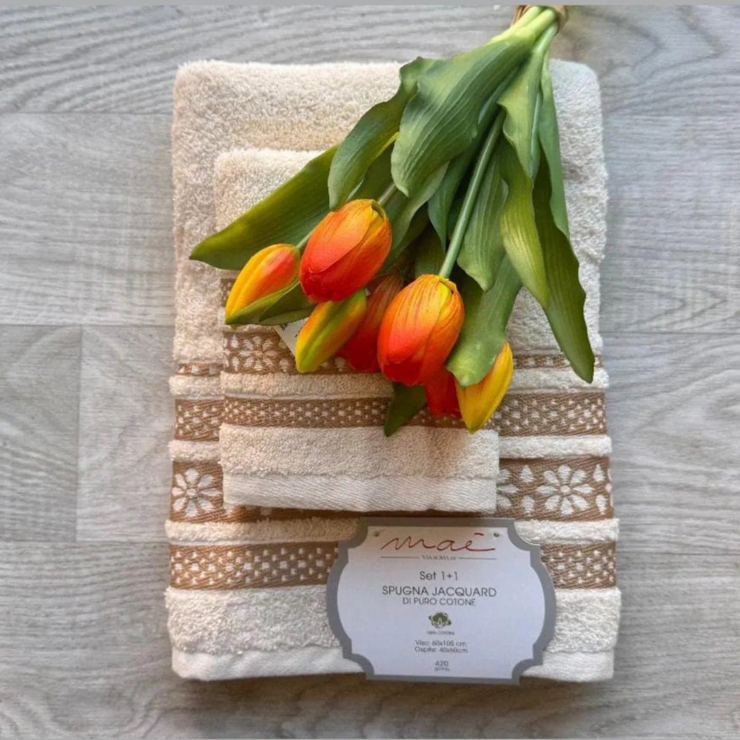 Set Asciugamani 1+1 Via Roma 60 Lino – Spugna di Cotone Jacquard 420 gr/m² - 4