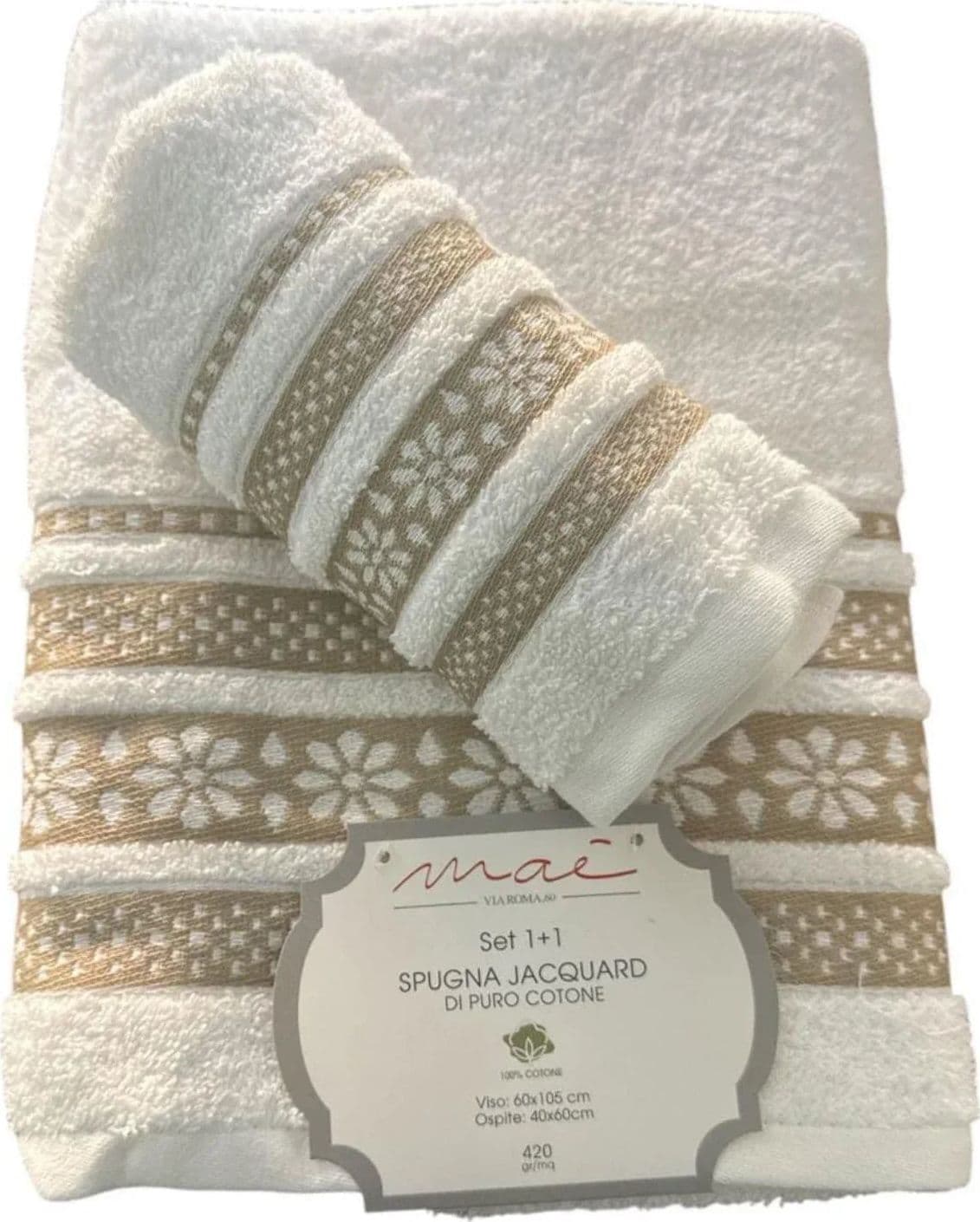 Set Asciugamani 1+1 Via Roma 60 Lino – Spugna di Cotone Jacquard 420 gr/m² - 6