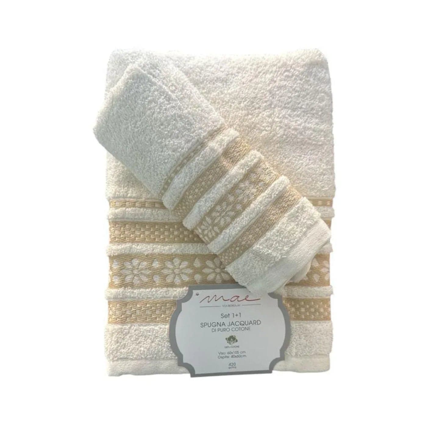 Set Asciugamani 1+1 Via Roma 60 Lino – Spugna di Cotone Jacquard 420 gr/m² - 7