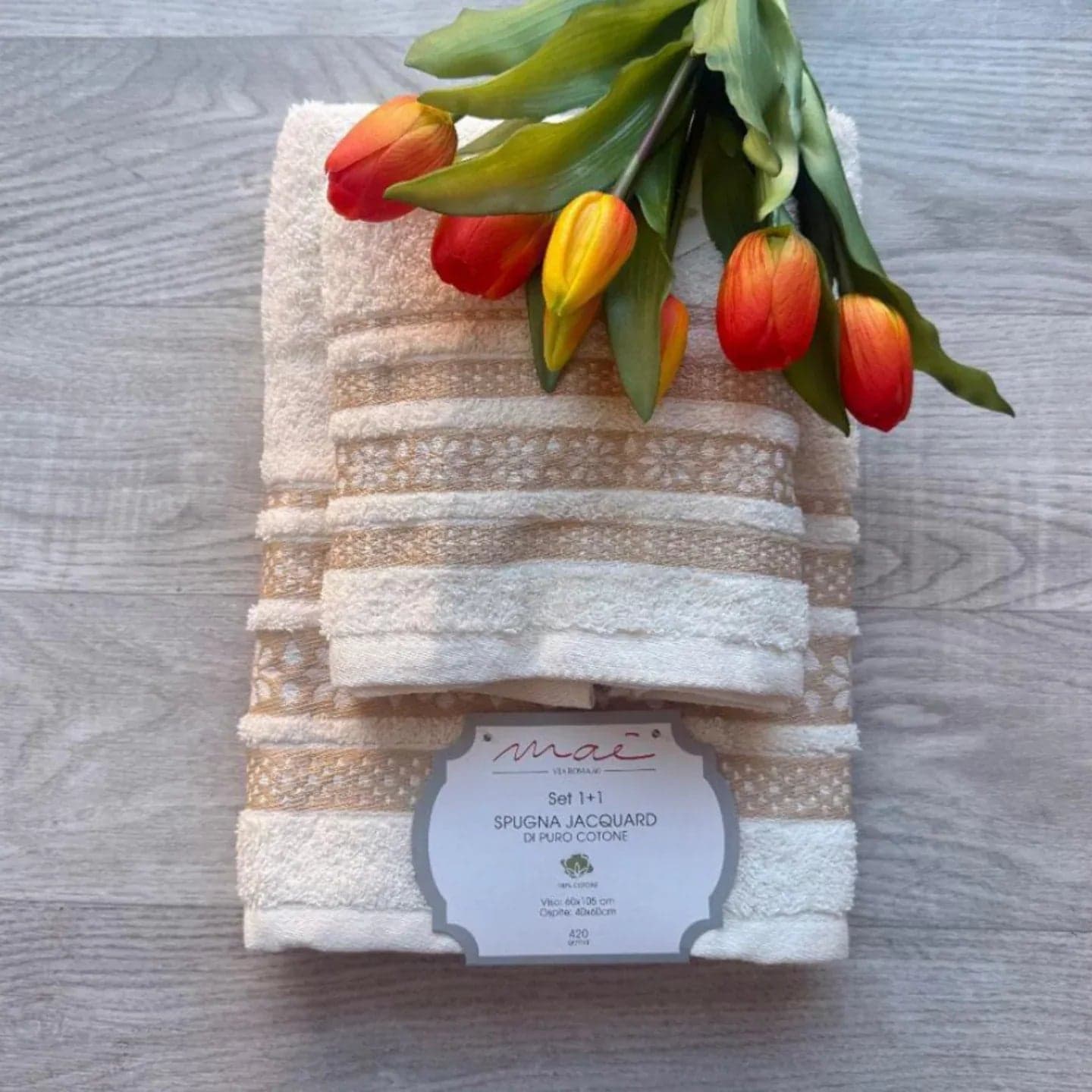Set Asciugamani 1+1 Via Roma 60 Lino – Spugna di Cotone Jacquard 420 gr/m² - 8