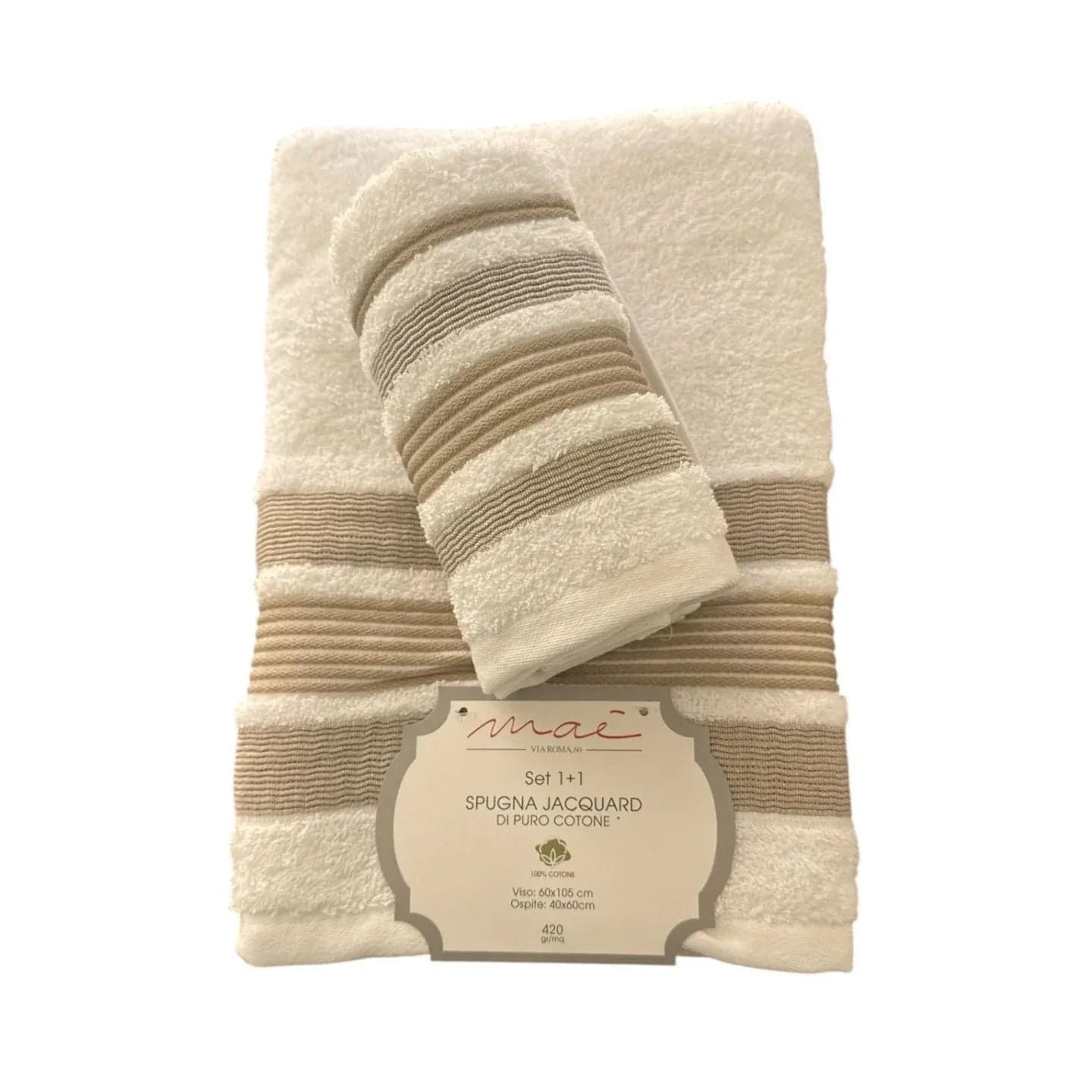 Set Asciugamani 1+1 Via Roma 60 Lino – Spugna di Cotone Jacquard 420 gr/m² - 10