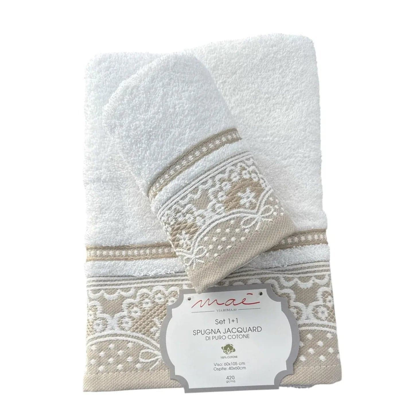 Set Asciugamani 1+1 Romantica Via Roma 60 – Spugna di Cotone Jacquard 420 gr/m² in Set di asciugamani The King Luxury - San Marcellino, commercioVirtuoso.it