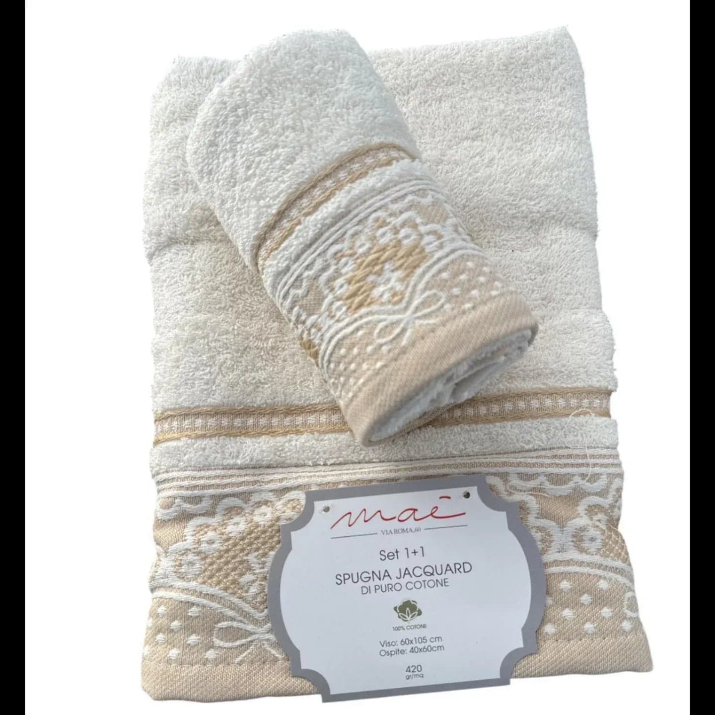 Set Asciugamani 1+1 Romantica Via Roma 60 – Spugna di Cotone Jacquard 420 gr/m² - 6