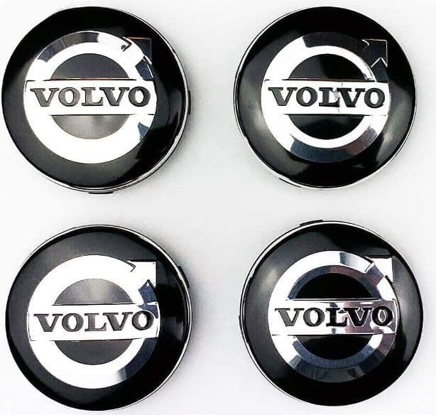 4 Coprimozzi Tappi Borchie VOLVO XC-90/XC90 XC70 XC60 V40 64mm Compatibile Nero Cromato Cerchi in Lega - 4