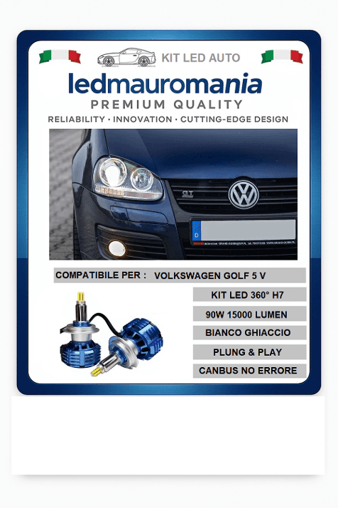KIT LED PER VOLKSWAGEN GOLF 5 BIANCO GHIACCIO 360° 90W 15000LUMEN CANBUS NO ERRORE - 6