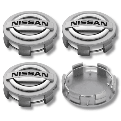 SET 4 Coprimozzo Tappi Nissan Juke Micra Navara Leaf 60mm Compatibile GRIGIO Cromato Borchie Ruote - 4