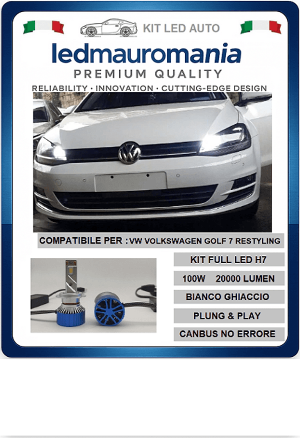 KIT LED VW VOLKSWAGEN GOLF 7 VII RESTYLING LAMPADE H7 6000K 20000 LUMEN 100W CANBUS