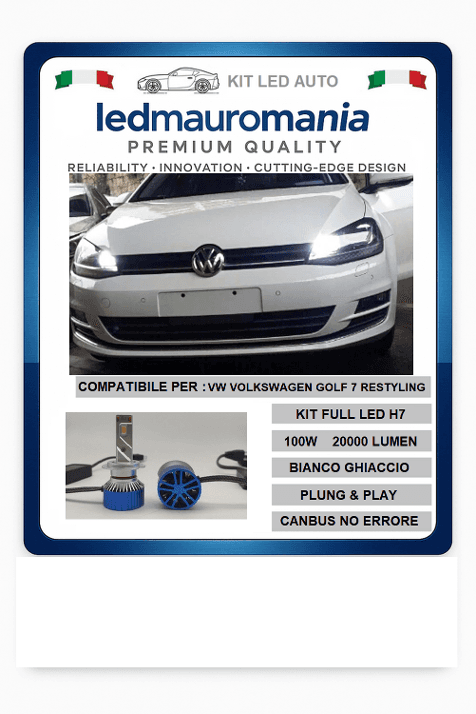 KIT LED VW VOLKSWAGEN GOLF 7 VII RESTYLING LAMPADE H7 6000K 20000 LUMEN 100W CANBUS - 5