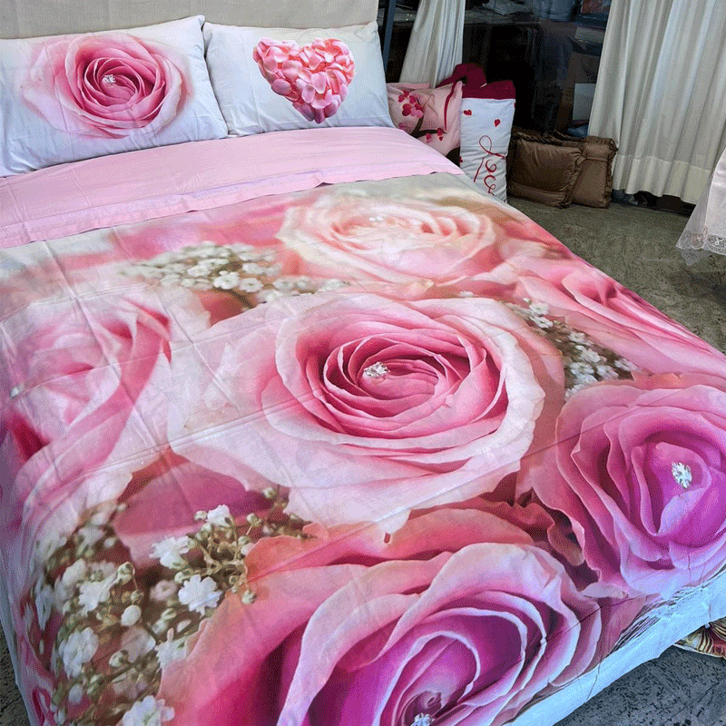 Completo Lenzuola Copriletto Matrimoniale Botticelli Home in Stampa Digitale 4D Bouquet - 3