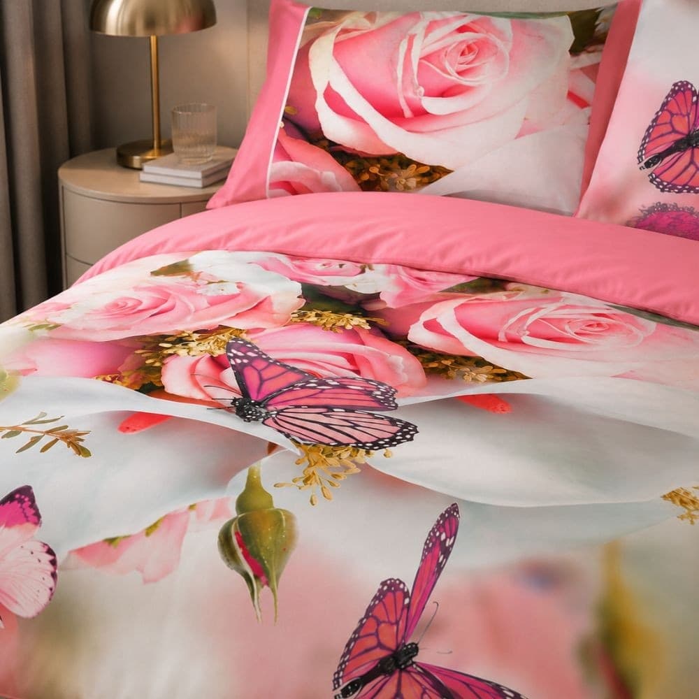 Completo Lenzuola Copriletto Matrimoniale Botticelli Home in Stampa Digitale 4D Butterfly - 3