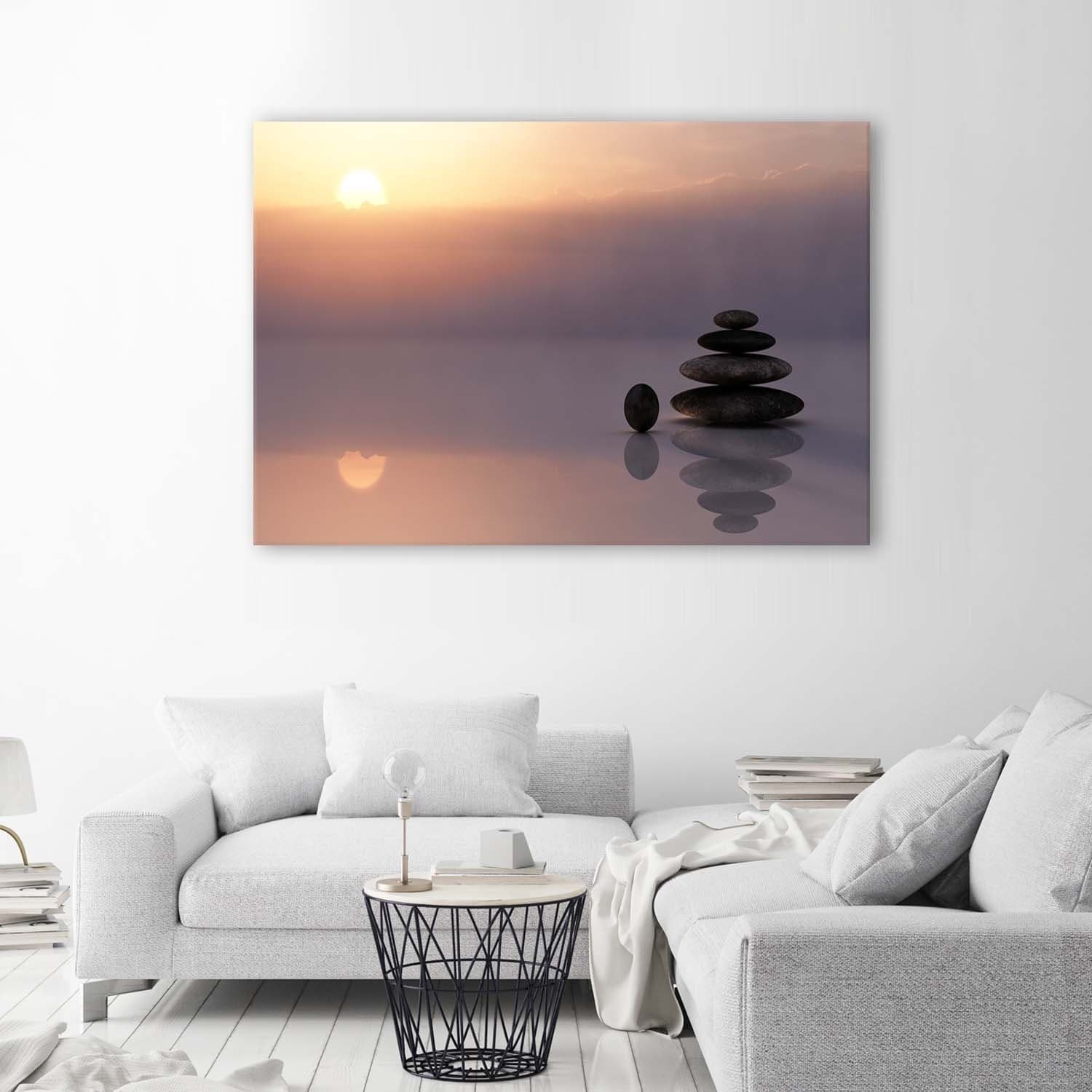 Quadro su tela, Pietre Zen al tramonto - 2