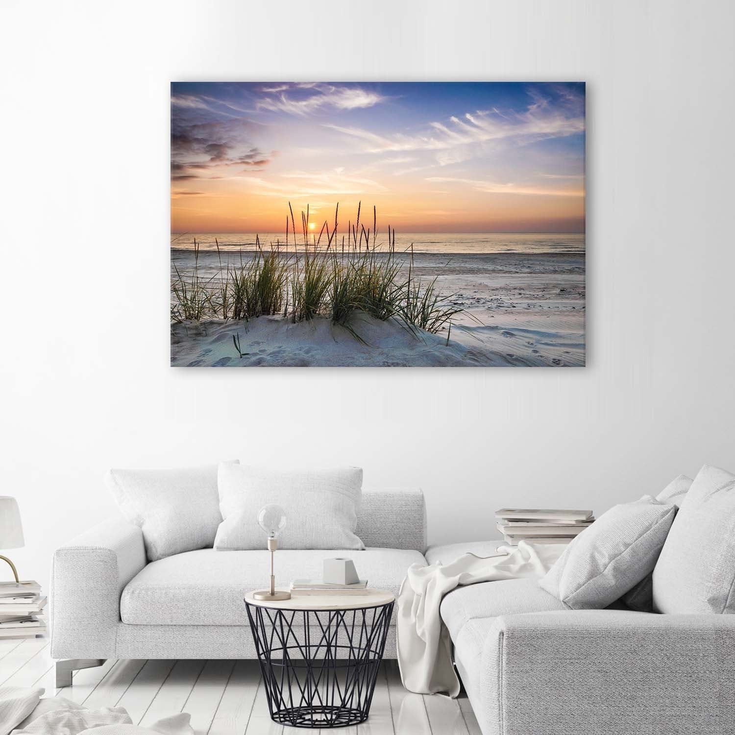 Quadro su tela, Spiaggia erba di mare tramonto - 2