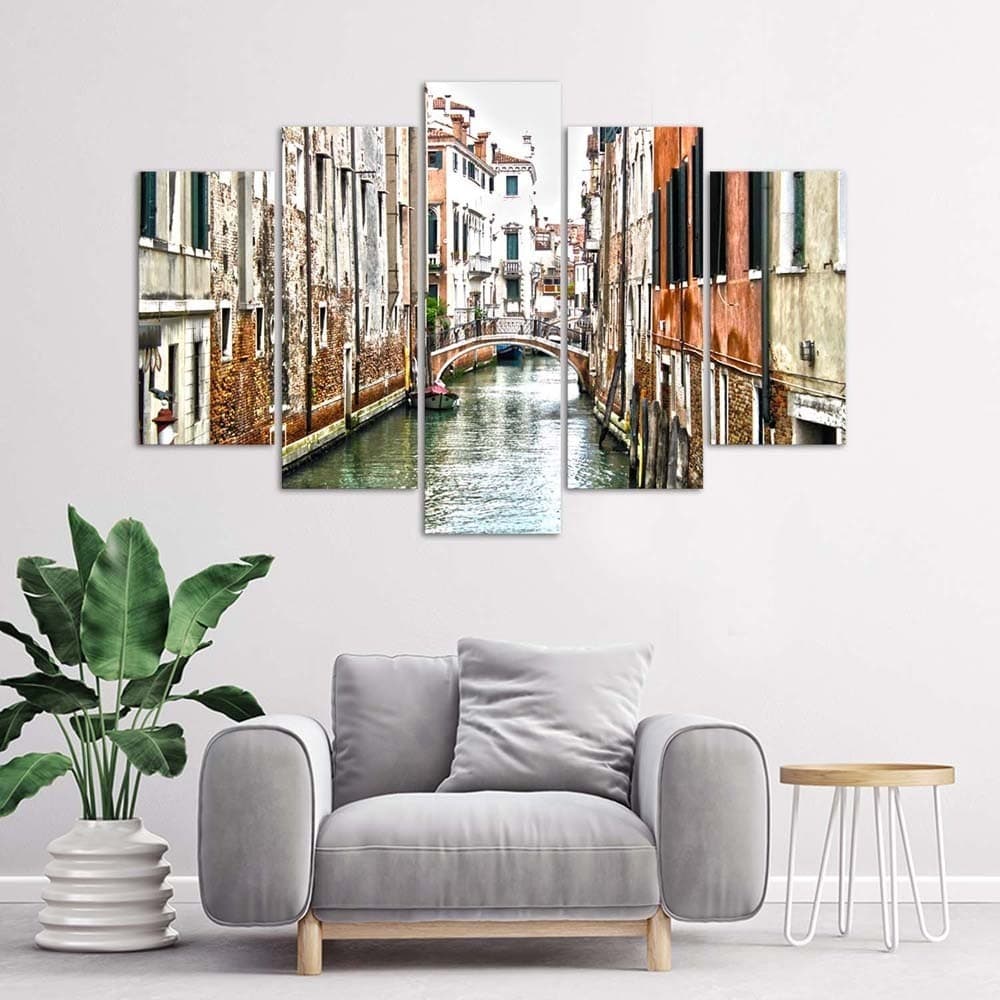Quadri Quadro 5 pezzi Stampa su tela Canale di Venezia Italia Città - 2