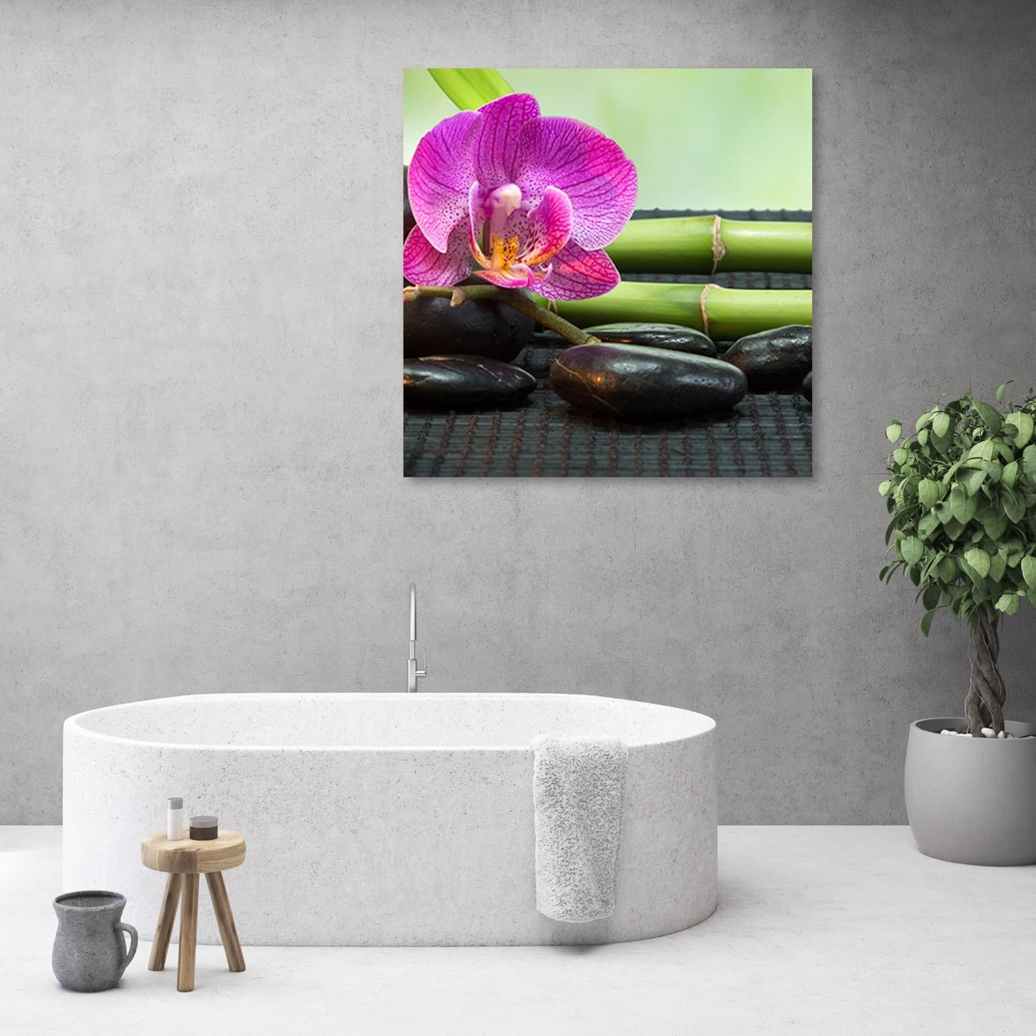 Quadro su tela, Orchidea su pietre nere - 2