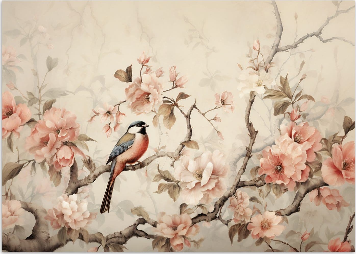 Carta Da Parati, Uccello e fiori vintage - 3