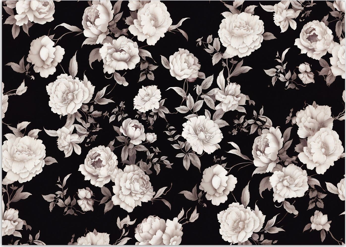 Carta Da Parati, Fiori in bianco e nero - 3