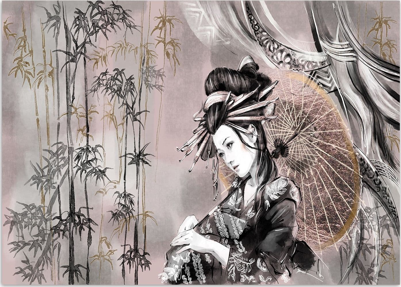 Carta Da Parati, Geisha Oriente Bambù Giappone - 3