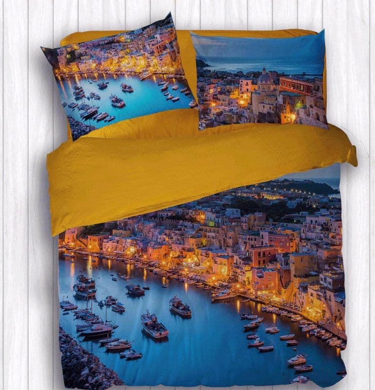 Completo Lenzuola Copriletto Matrimoniale Botticelli Home in Stampa Digitale 4D Procida - 3