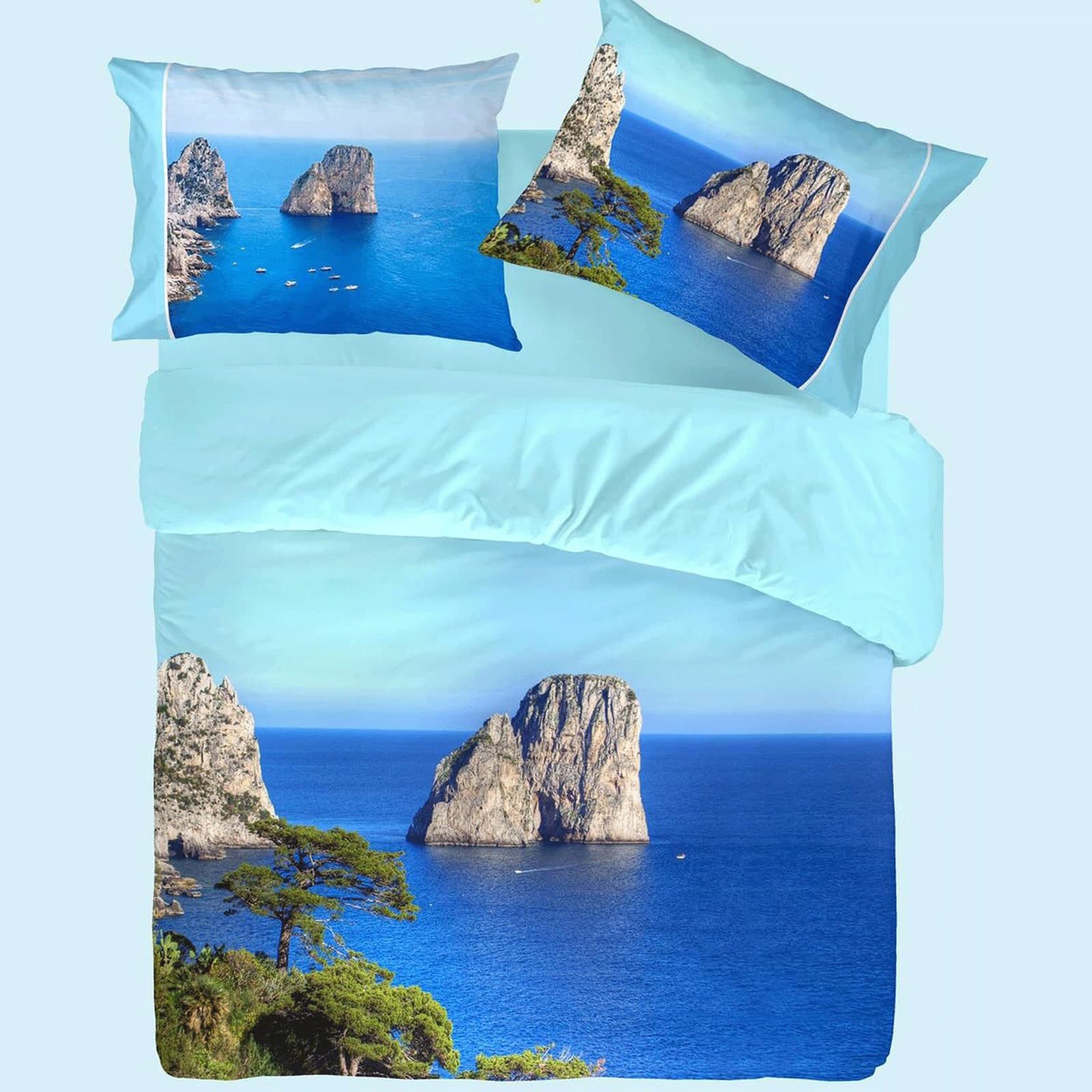Completo Lenzuola Copriletto Matrimoniale Botticelli Home in Stampa Digitale 4D Capri - 2