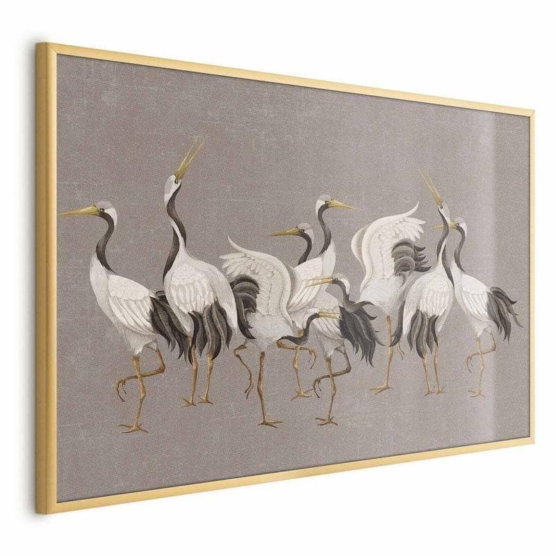 Poster - Crane Dance - light bird silhouettes on a warm-gray textured background - 17