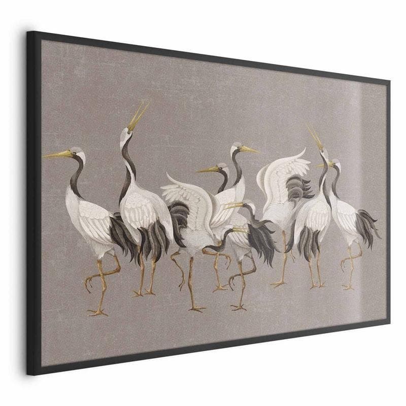 Poster - Crane Dance - light bird silhouettes on a warm-gray textured background - 16