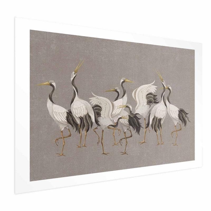 Poster - Crane Dance - light bird silhouettes on a warm-gray textured background - 15