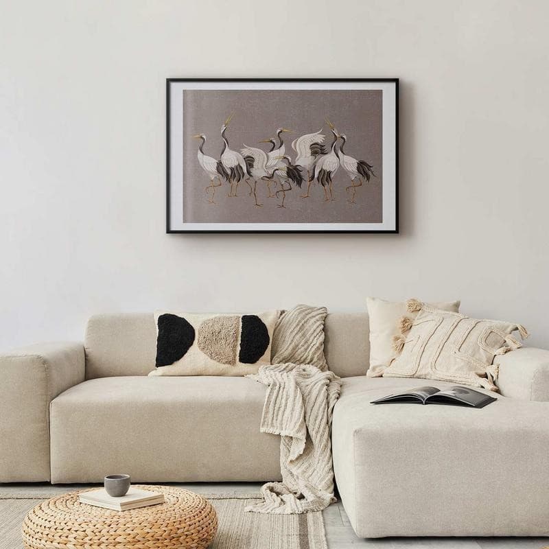 Poster - Crane Dance - light bird silhouettes on a warm-gray textured background - 11