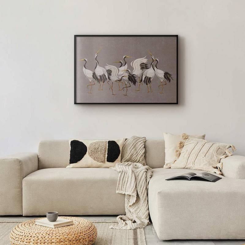 Poster - Crane Dance - light bird silhouettes on a warm-gray textured background - 8