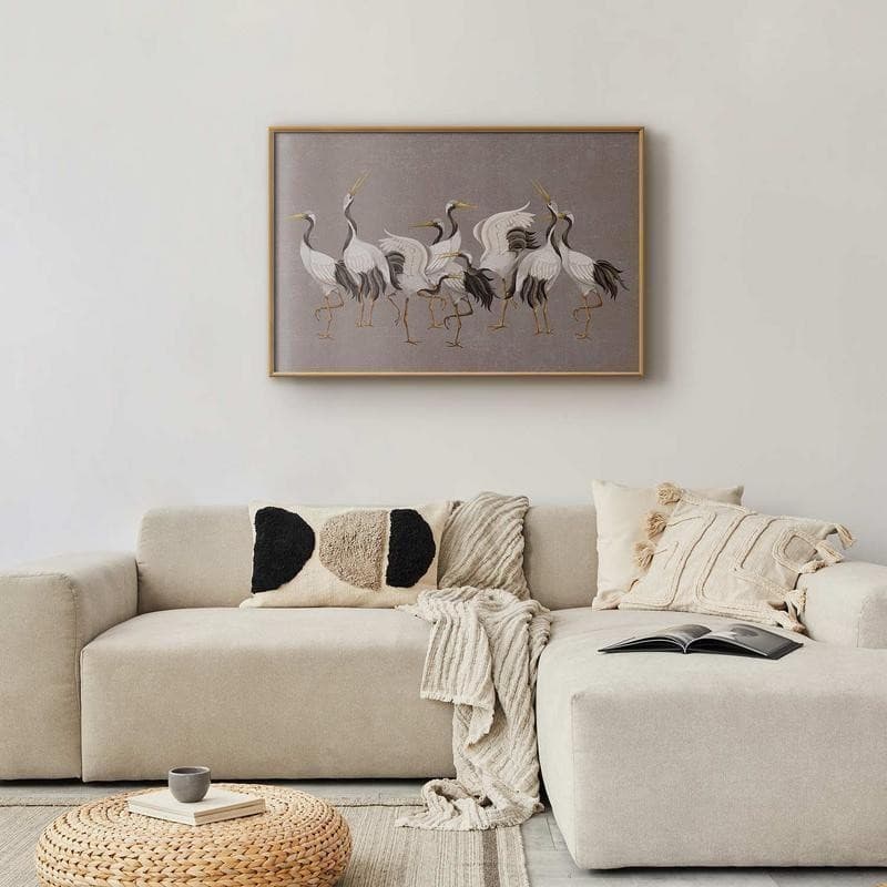 Poster - Crane Dance - light bird silhouettes on a warm-gray textured background - 9