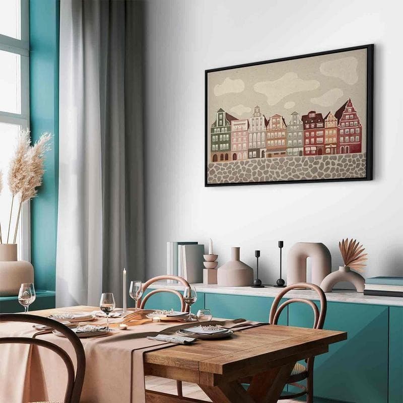 Quadro - Salt Square - Colorful Illustrated Townhouses Against a Cloudy Sky Background - 12